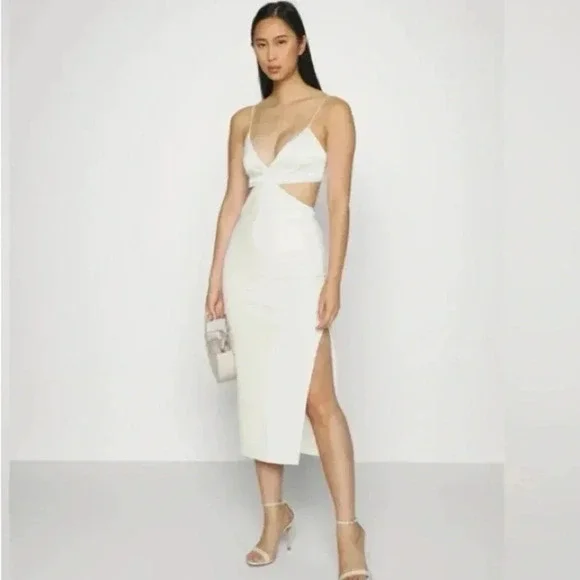 Abercrombie & Fitch Mixed Fabric Cutout Midi Dress - Picture 1 of 12